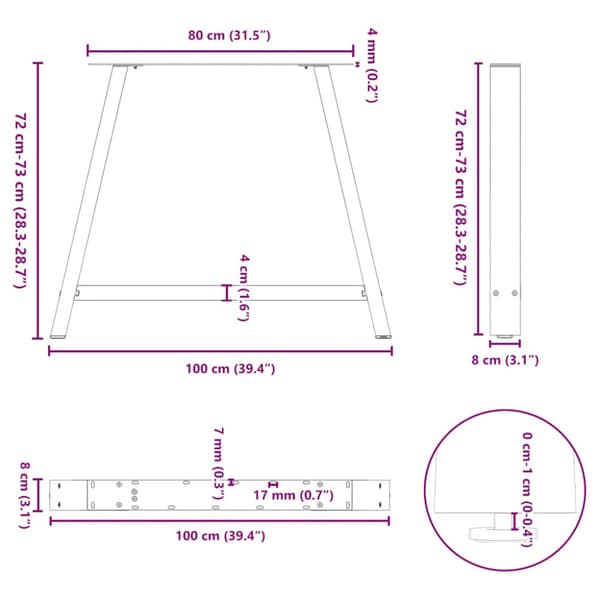 Matbordsben A-formade 2 st svarta 100x(72-73) cm stål