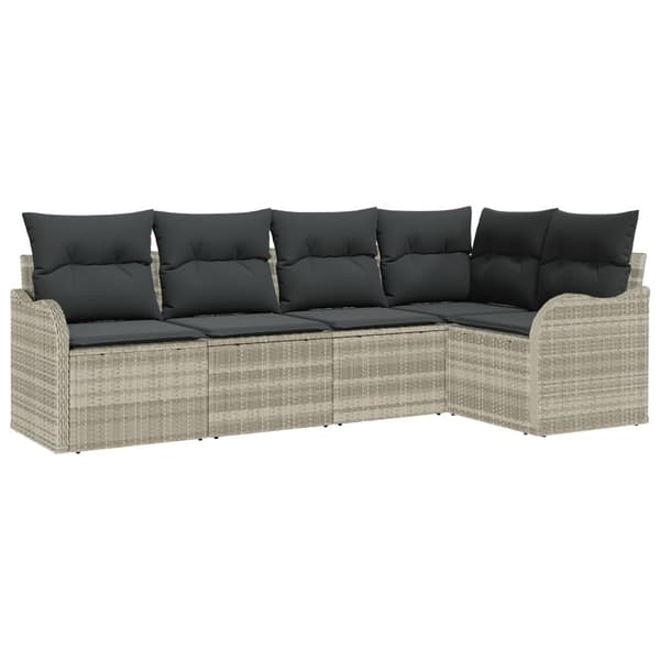 Trädgårdsoffset med kudde 5 pcs Ljusgrå Poly rattan