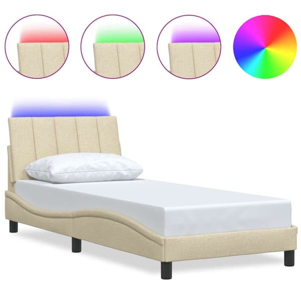 Bed Frame without Mattress "Hanko" Cream 90x200cm Fabric