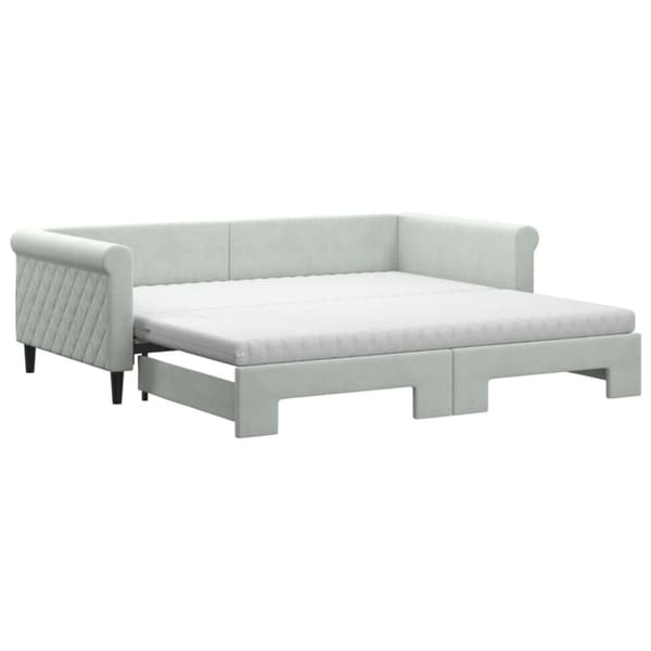 Dagbädd utdragbar och madrasser ljusgrå 100x200 cm sammet