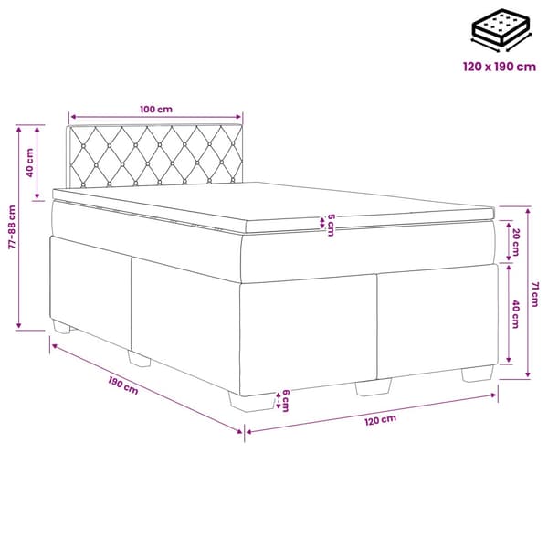 Boxspring säng med madrass och LED Blå 120 x 190 cm Sammet