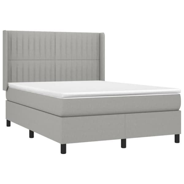 Ramsäng med madrass & LED ljusgrå 140x200 cm tyg