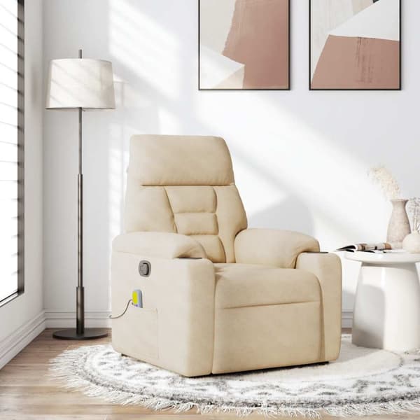 Massagefåtölj gräddvit mikrofibertyg