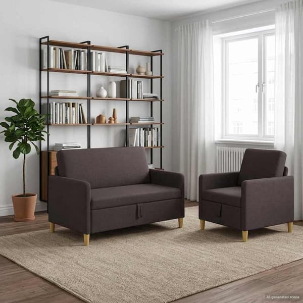 Soffgrupp med förvaring 2 pcs Mörkbrun Polyester