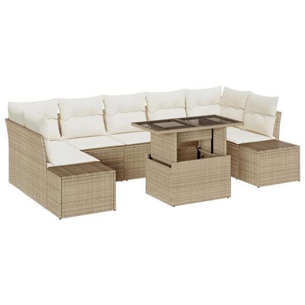 Trädgårdsoffset med kudde 8 pcs Beige och gräddfärgad