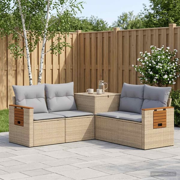 Soffset 5 st Beige och Ljusgrå Poly Rattan och stål