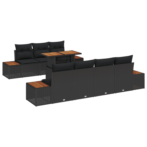 Trädgårdsoffset med kudde 8 pcs Svart Poly rattan