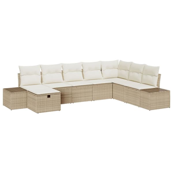 Trädgårdsoffset med kudde 8 pcs Beige konstrotting