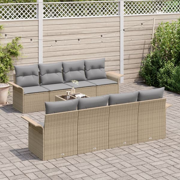 Trädgårdsoffset 9 pcs Beige Poly rattan