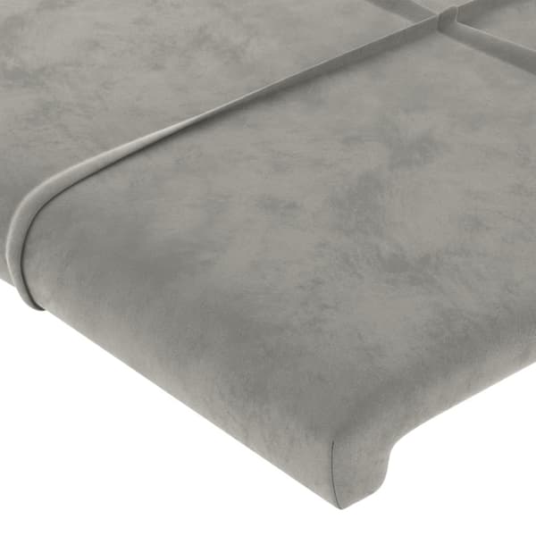 Sänggavel LED ljusgrå 203x16x118/128 cm sammet