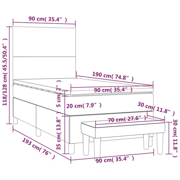 Ramsäng med madrass mörkgrå 90x190 cm tyg