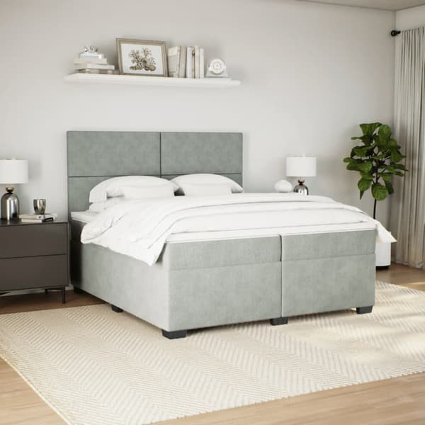 Ramsäng med madrass ljusgrå 200x200 cm sammet