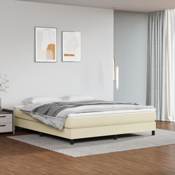 Boxspring-sängram gräddvit 180x200 cm konstläder