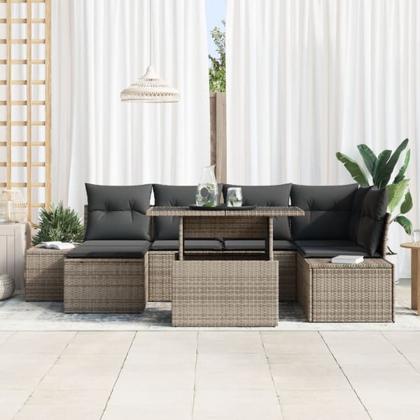 Trädgårdsoffset med lagring 7 pcs Grå Poly rattan