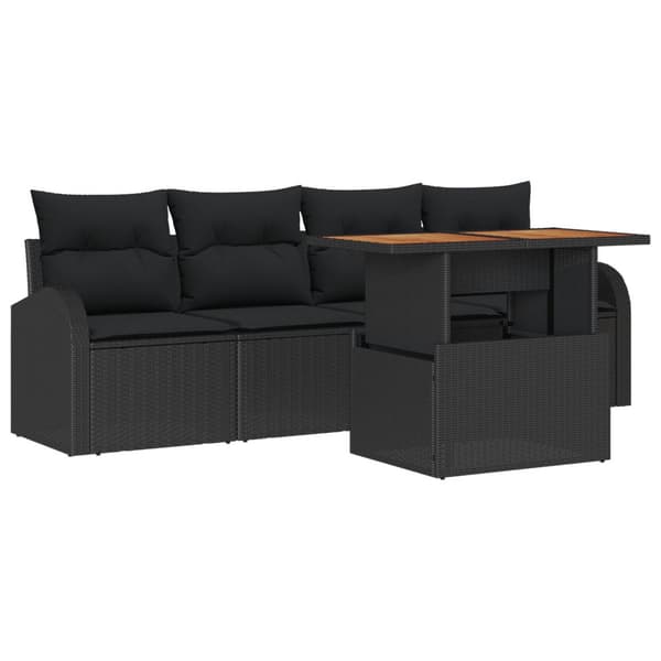 Trädgårdsoffset med lagring 5 pcs Svart Poly rattan