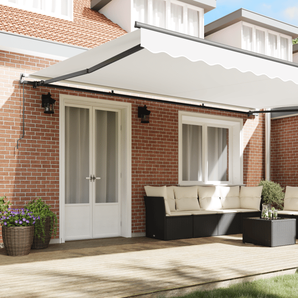 Utfällbar markis Vit 500 × 350 cm Polyester och Stål