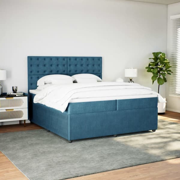 Ramsäng med madrass blå 200x200 cm sammet
