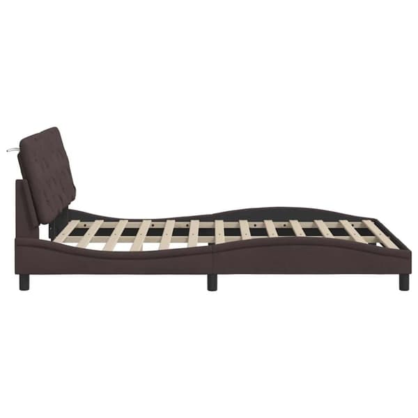 Bed Frame with LED without Mattress Dark Brown 140x190 cm Fabric