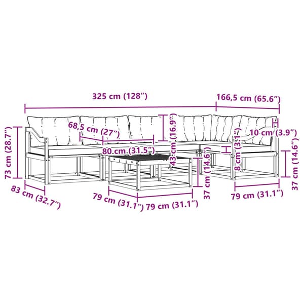 Utomhussoffset 6 pcs Vit och ljusgrå 79 x 79 x 37 cm