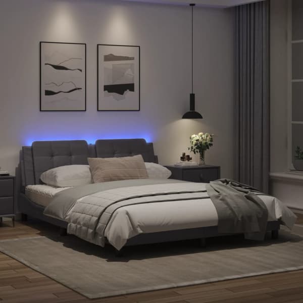 Bed Frame with LED without Mattress "Zadar" Grey 160x200 cm