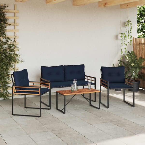 Utemöbelset med kudde 4 pcs Marinblå