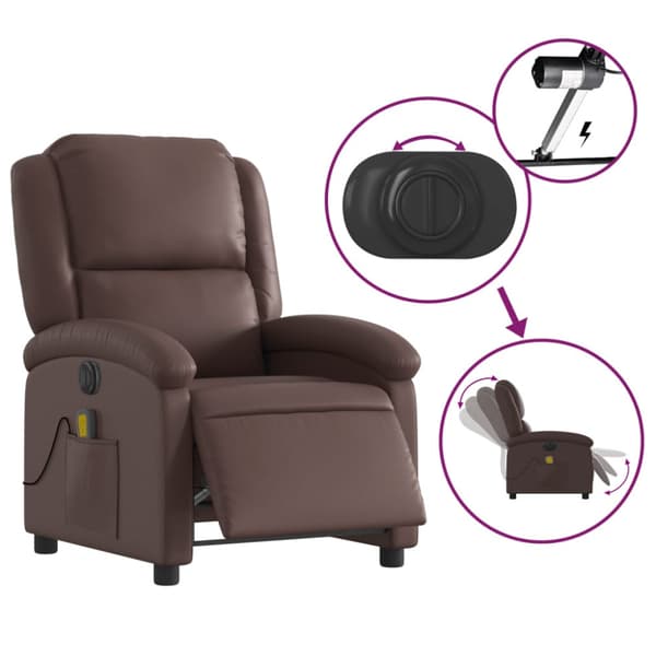 Elektrisk massagefåtölj brun konstläder