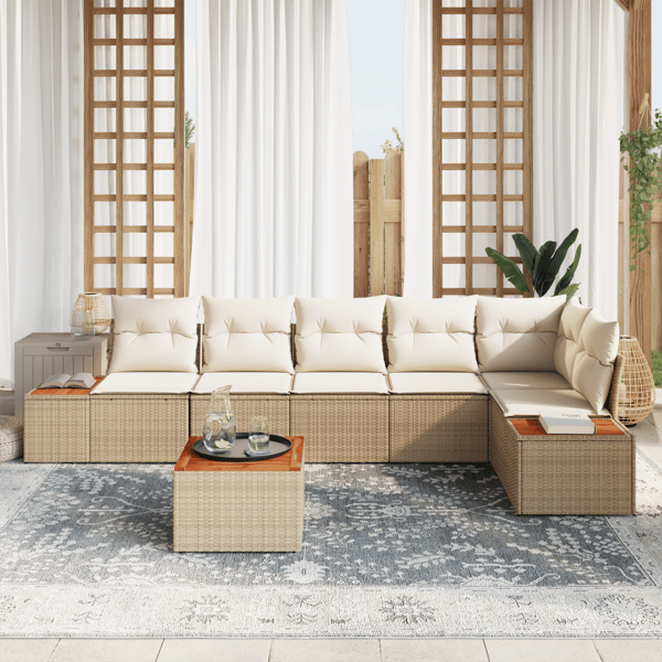 Trädgårdsoffset 6 pcs Beige och gräddfärgad Polyrattan