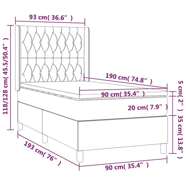 Ramsäng med madrass mörkblå 90x190 cm sammet