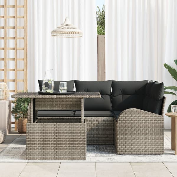 Trädgårdsoffset med kudde 5 pcs Grå Poly rattan