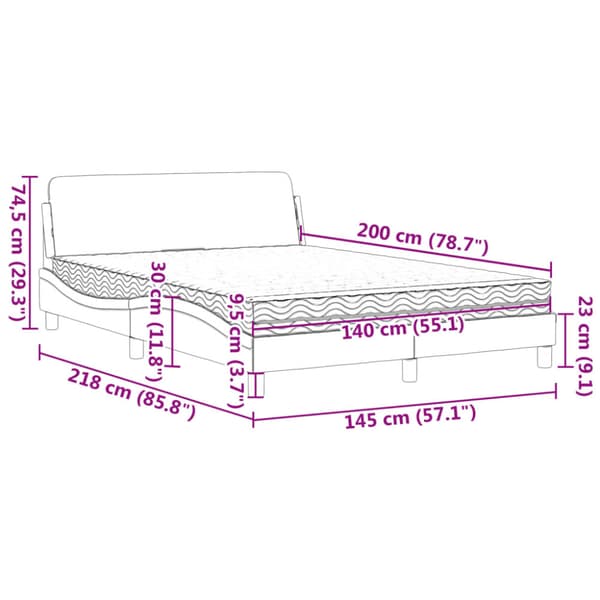 Bed with Mattress "Dover" Light Grey 140x200 cm Fabric