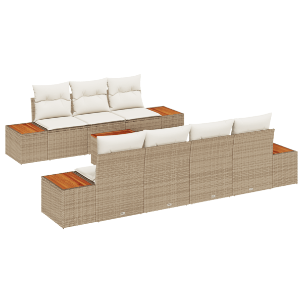 Trädgårdsoffset med kudde med lagring 8 pcs Beige Poly rattan