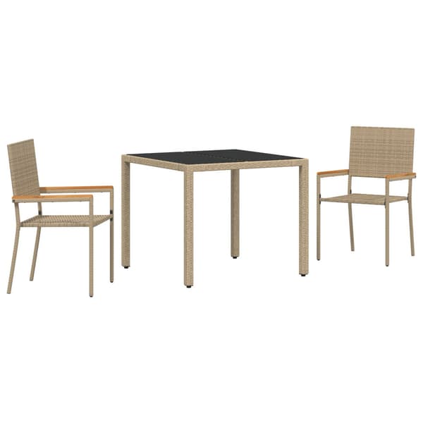 Trädgårdsmöbelset 3 pcs Beige konstrotting