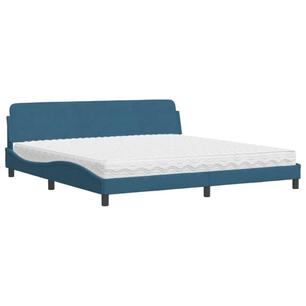 Bed with Mattress "Dover" Blue 200x200 cm Velvet