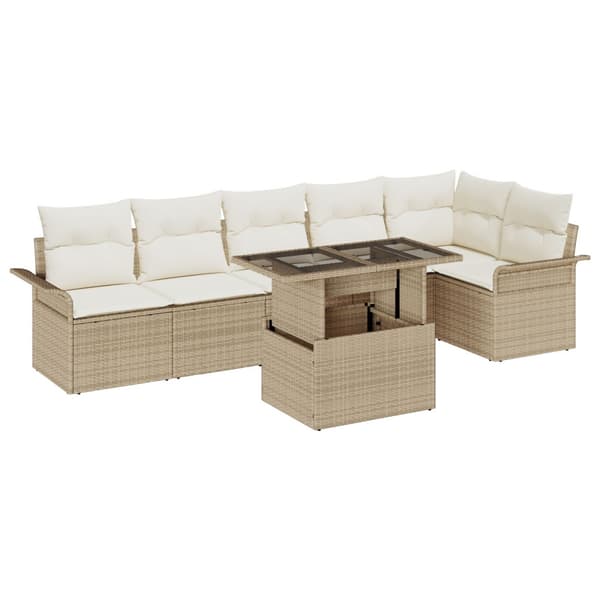 Trädgårdsoffset med kudde 7 pcs Beige Poly rattan