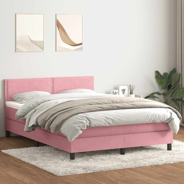 Ramsäng med madrass rosa 160x210 cm sammet