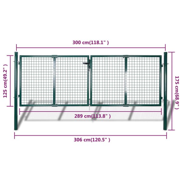 Staketgrind stål 300x125 cm grön