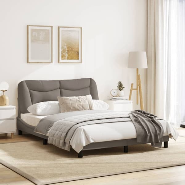 Bed Frame with LED without Mattress "Hvar" Taupe 140x190 cm Fabric