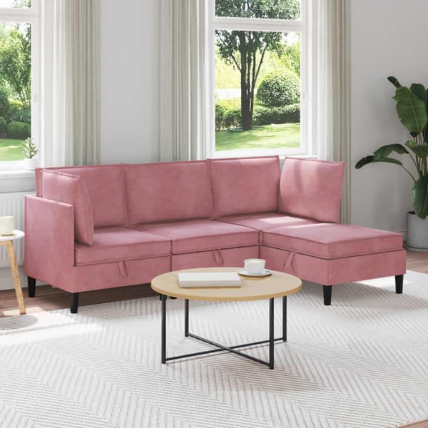 Möbelset för vardagsrummet med kudde 4 pcs Rosa Sammet