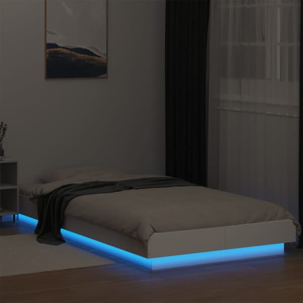 Sängram med LEDs vit 75x190 cm konstruerad trä