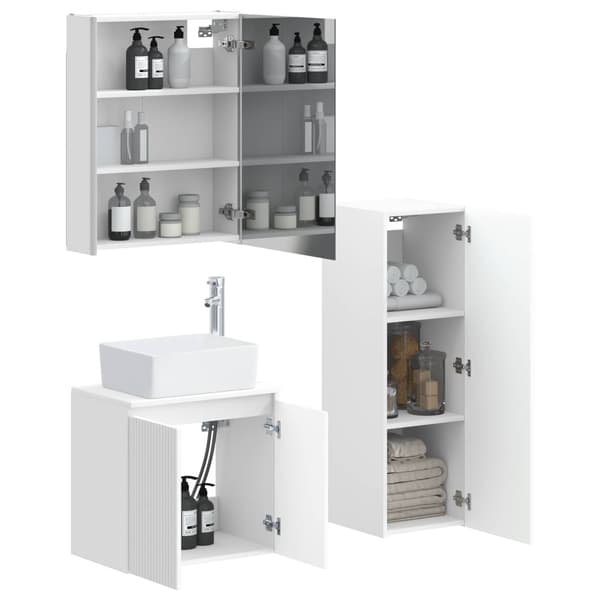 Badrumsmöbelset 4 pcs Vit Konstruerat trä och glas