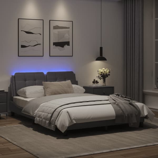 Bed Frame with LED without Mattress "Zadar" Grey 140x190 cm
