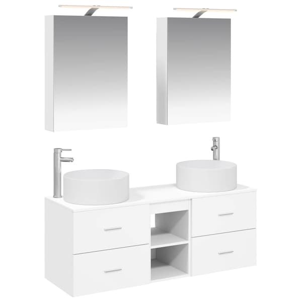 Badrumsmöbelset 5 pcs Vit Konstruerat trä och glas