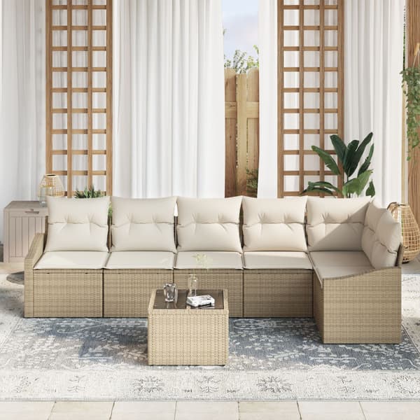 Soffset med kudde 7 pcs Beige konstrotting
