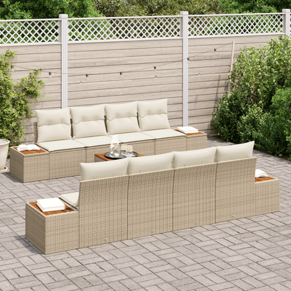 Trädgårdsoffset med lagring 9 pcs Beige Poly rattan