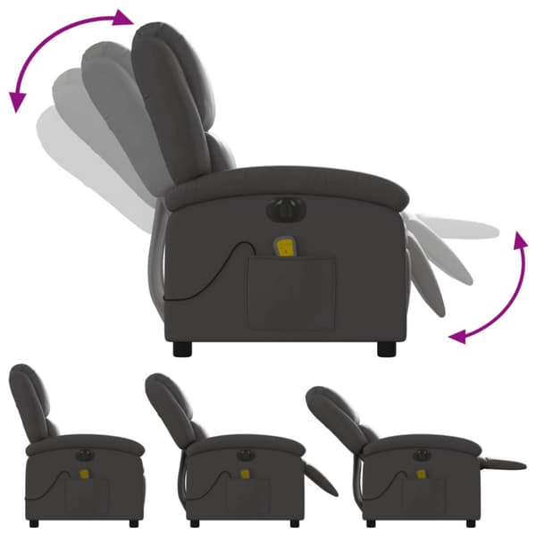Elektrisk massagefåtölj grå äkta läder