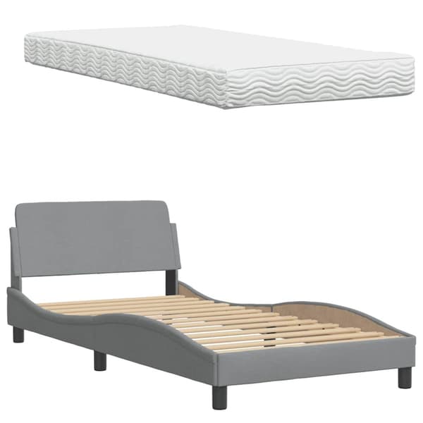 Bed with Mattress Light Grey 100x200 cm Fabric