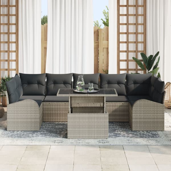Trädgårdsoffset med kudde 8 pcs Ljusgrå Poly rattan