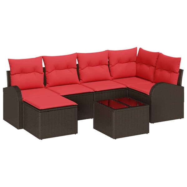 Trädgårdsoffset med kudde 7 pcs Brun Poly Rattan