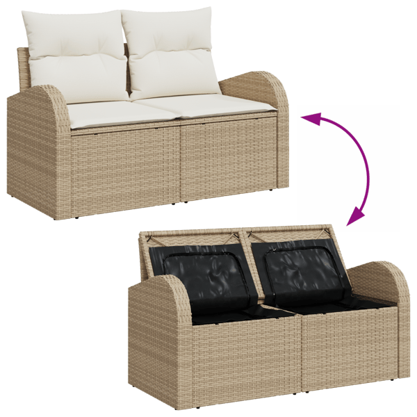 Trädgårdsoffset med lagring 9 pcs Beige Poly rattan