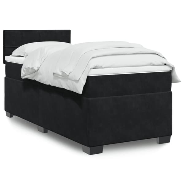 Ramsäng med madrass svart 90x200 cm sammet